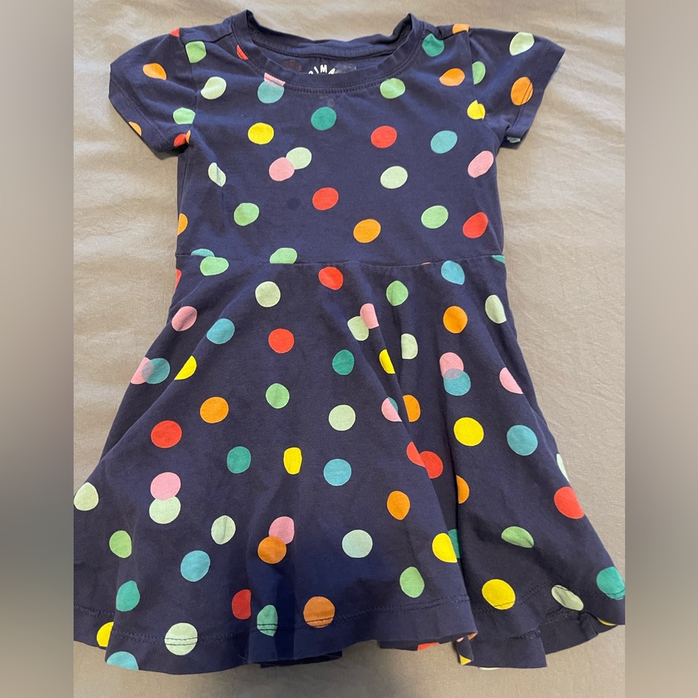 Primary Blue and Red Puff Sleeve Fit and Flare Dress